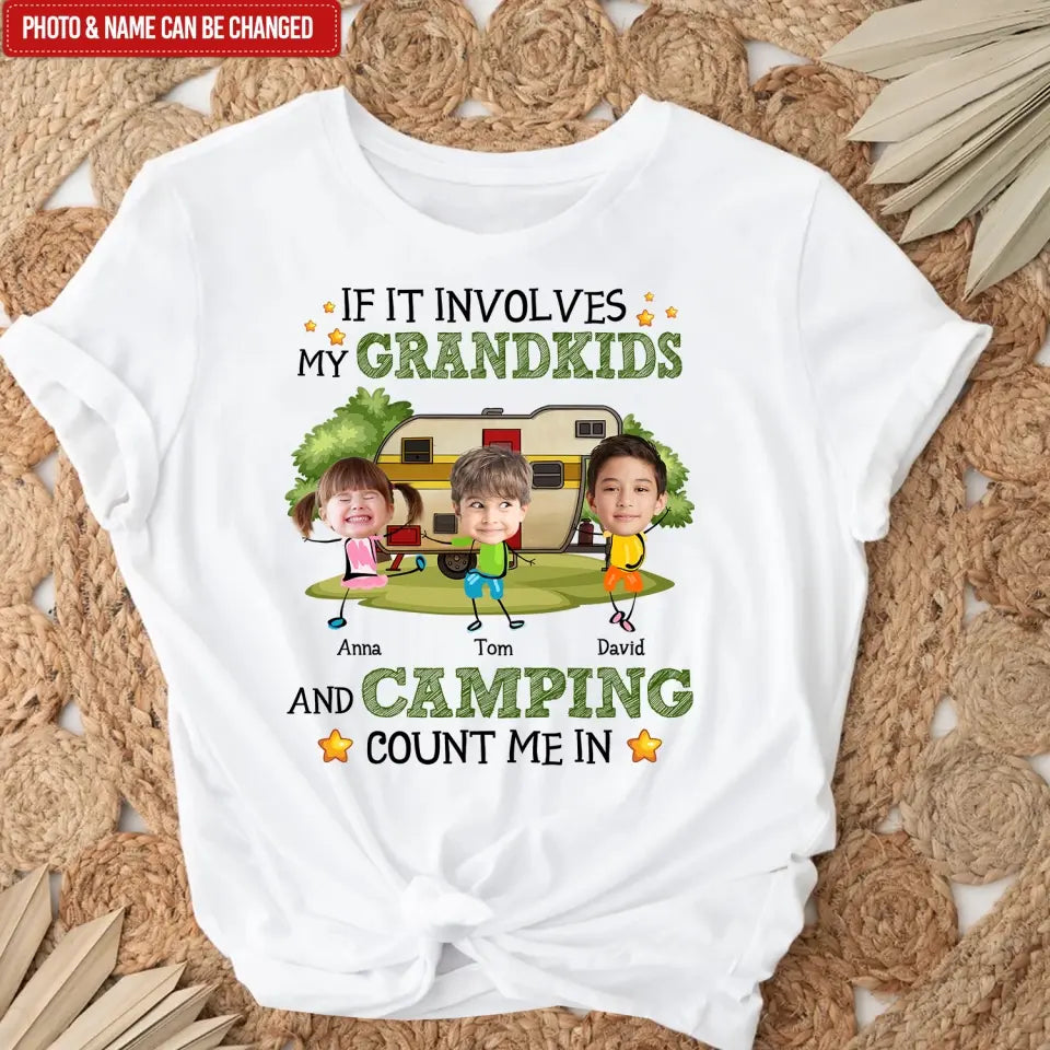 If It Involves My Grandkids And Camping Count Me In - Personalized T-Shirt, Camping Gift For Family - TS178AN