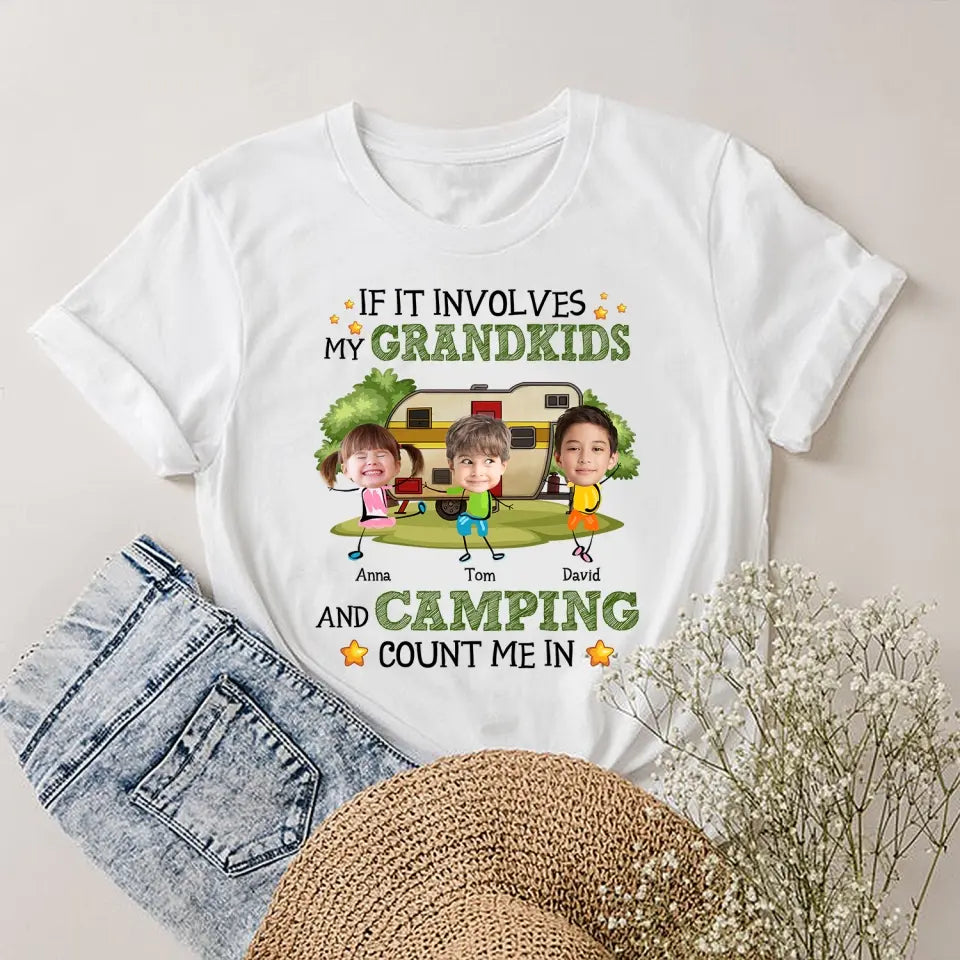 If It Involves My Grandkids And Camping Count Me In - Personalized T-Shirt, Camping Gift For Family - TS178AN