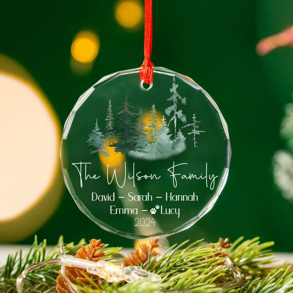 Forest Family Members Name - Personalized Glass Ornament, Family Christmas, Christmas Keepsake - GO155TL