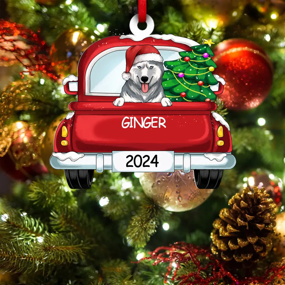 Personalized Dog Car Christmas, Best Gift For Dog Lovers - Wooden Ornament