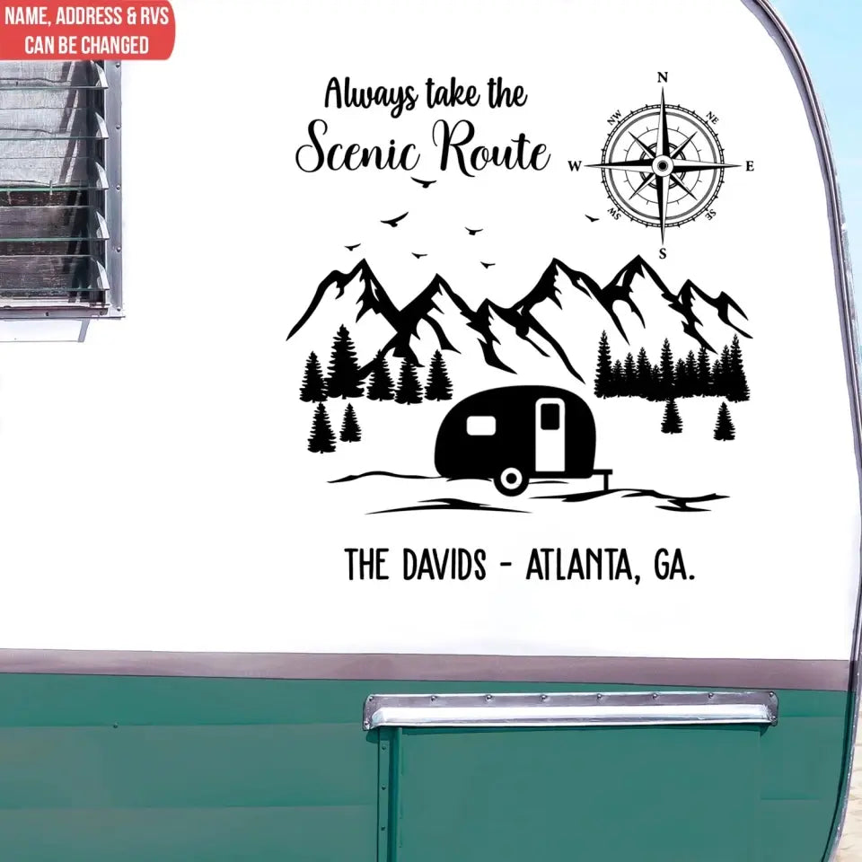 RVs Camping Compass Always Take The Scenic Route - Personalized Decal, Gift For Camping Lovers 