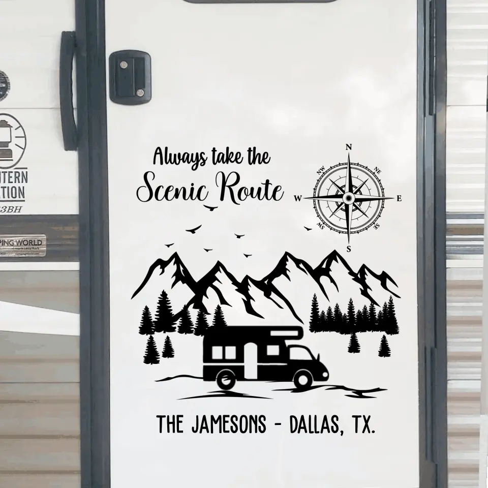 RVs Camping Compass Always Take The Scenic Route - Personalized Decal, Gift For Camping Lovers - PCD190AN