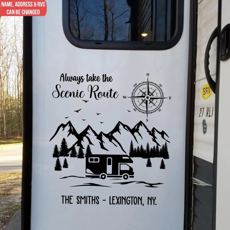 RVs Camping Compass Always Take The Scenic Route - Personalized Decal, Gift For Camping Lovers - PCD190AN