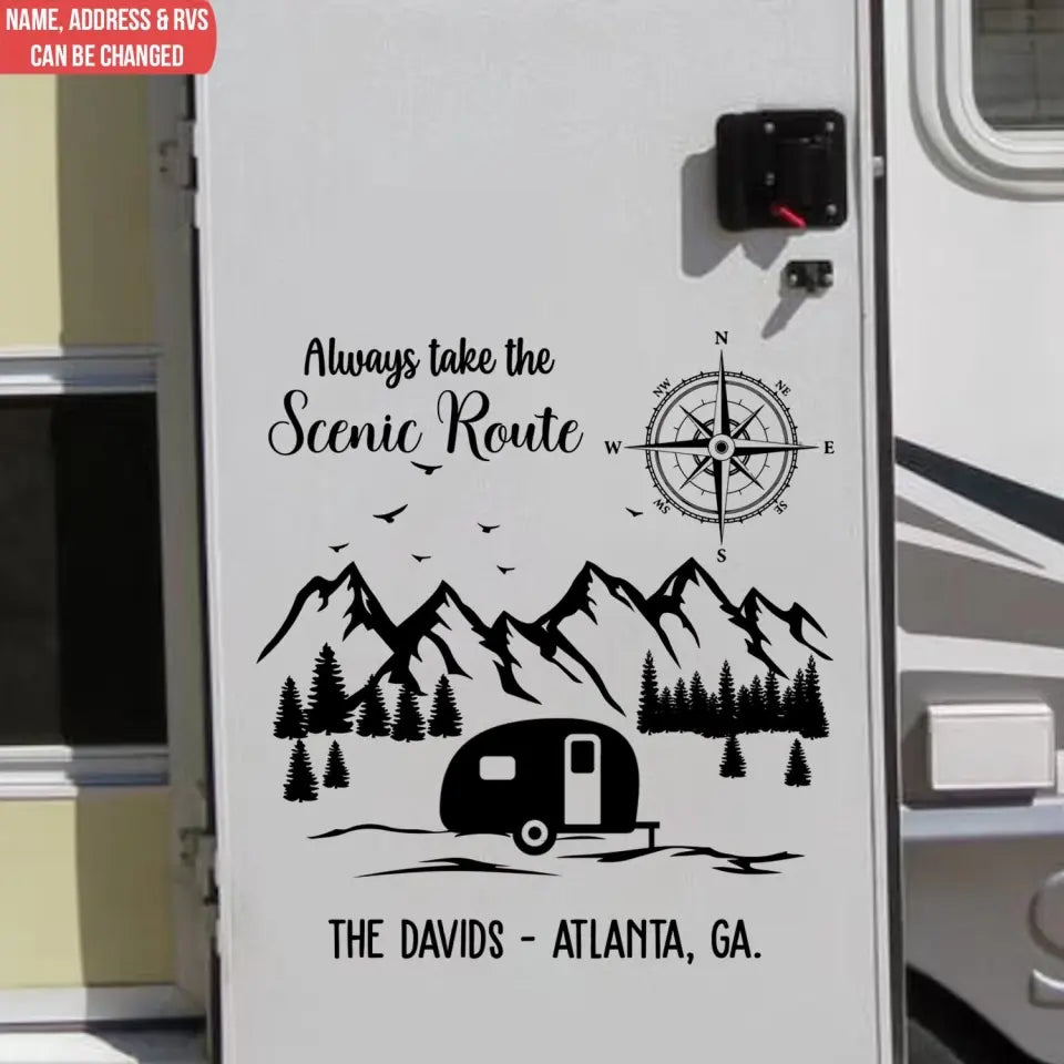 RVs Camping Compass Always Take The Scenic Route - Personalized Decal, Gift For Camping Lovers - PCD190AN