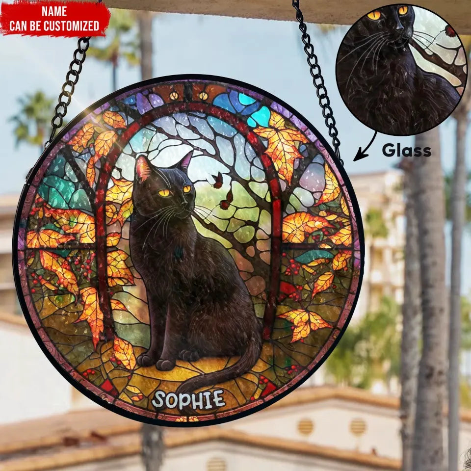 Custom Cat Photo Fall Decorations - Personalized Window Stained Glass, Halloweens Decorations Stained, halloween, happy halloween, halloween party, halloween gift, halloween costumes, cute halloween, funny halloween