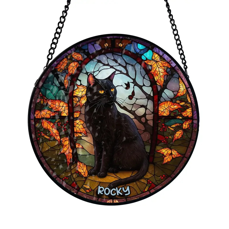 Custom Cat Photo Fall Decorations - Personalized Window Stained Glass, Halloweens Decorations Stained - WSG144TL