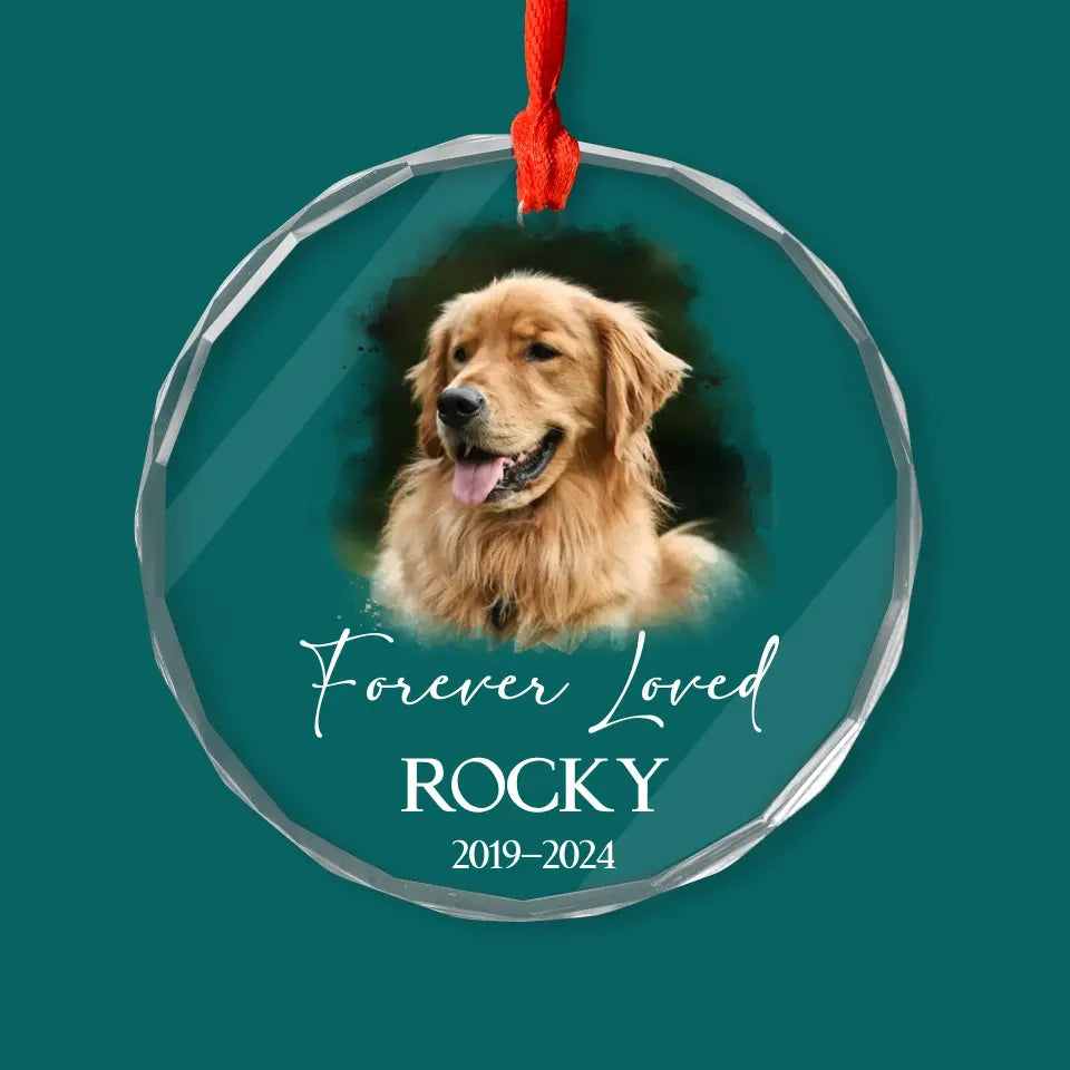 Forever Loved, Custom Dog Photo Ornament - Personalized Glass Ornament, Pet Loss Keepsake, Dog Memorial Gift - GO154TL