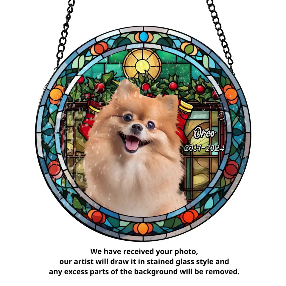 Custom Dog Portrait Picture Christmas Tree - Personalized Window Stained Glass, Christmas Gift - WSG161TL