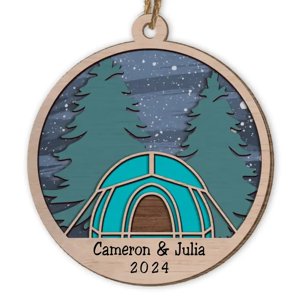 Tent Adventure Under The Stars -Personalized Wooden Ornament, Christmas Gift For Camper