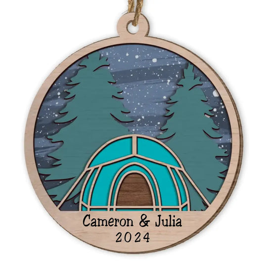 Tent Adventure Under The Stars -Personalized Wooden Ornament, Christmas Gift For Camper