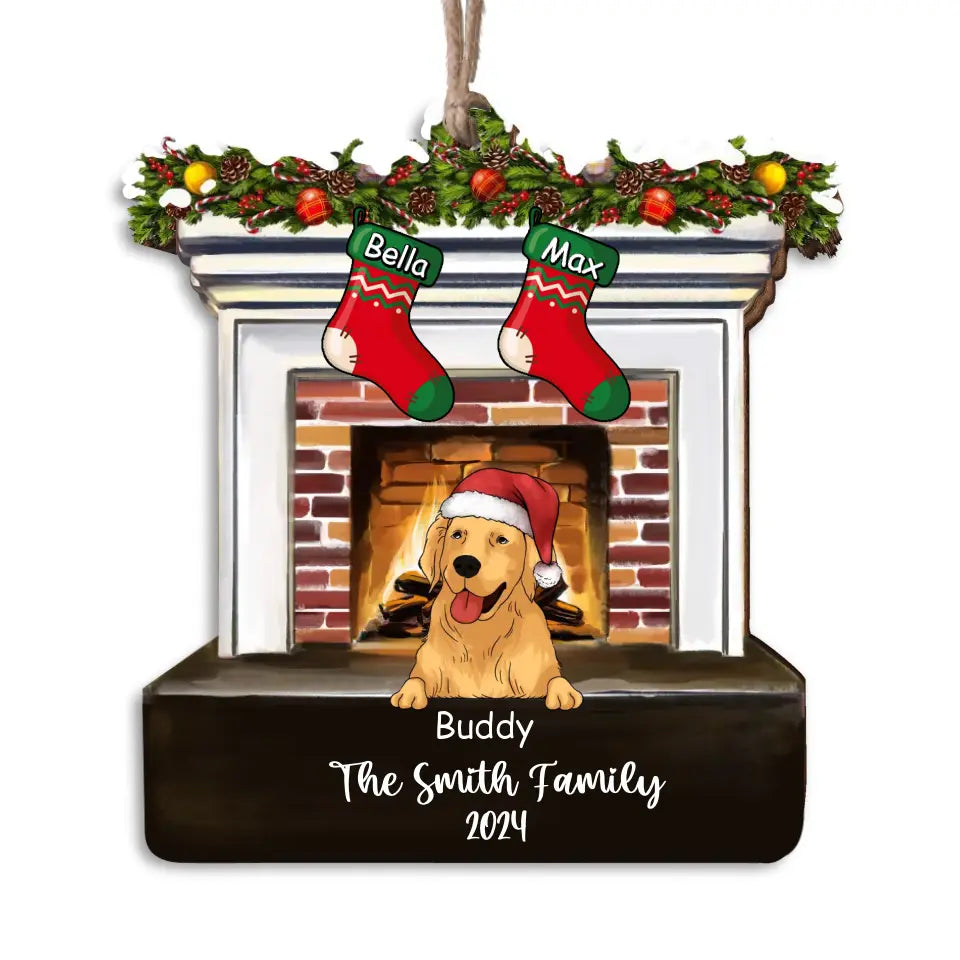 Family Christmas Ornament, Merry Christmas, Christmas Stockings Hanging - Personalized Wooden Ornament, Gift For Dog Lover