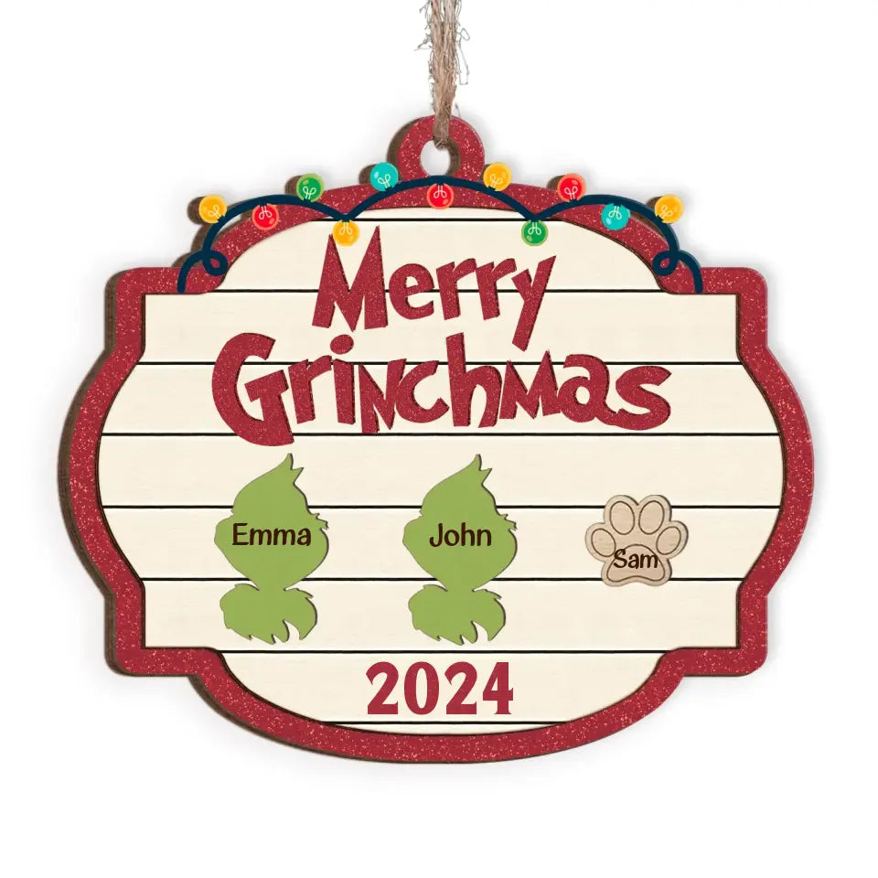 Merry Grinchmas - Personalized Wooden Ornament, Gift For Family - ORN84