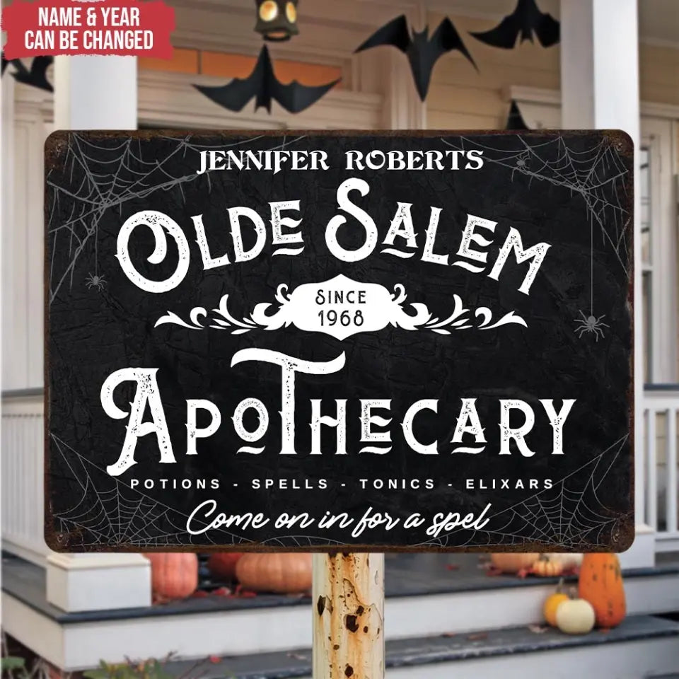 Olde Salem Apothecary - Personalized Metal Sign, Halloween Sign, Home Decor, Halloween  decor, Halloween sign, Halloween decoration, Halloween  decor, Halloween home decor,metal sign , personalized metal sign,metal wall decor, personalized sign, custom metal sign, metal wall art, metal signs, custom sign, outdoor,halloween, happy halloween, halloween party, halloween gift, halloween costumes, cute halloween, funny halloween