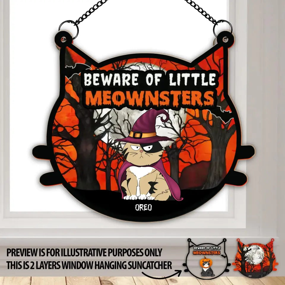 Beware Of Little Meownsters - Personalized Window Hanging Suncatcher, Halloween Gift - WHS115TL