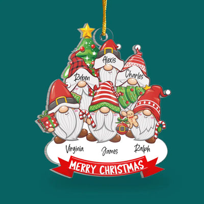 Gnome Family Christmas Tree - Personalized Acrylic Ornament, Family Christmas Ornament - ORN163TL