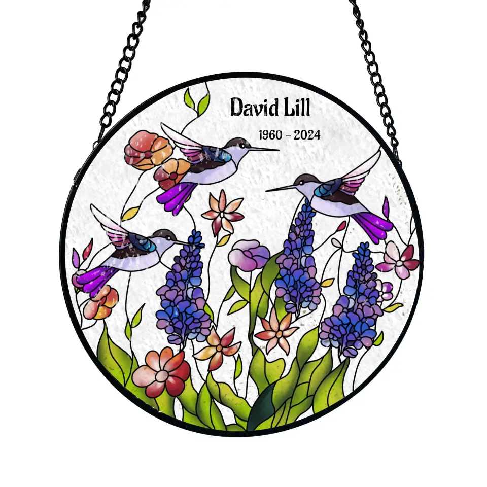 Hummingbirds and Wild Flowers  - Personalized Window Stained Glass, Hanging Suncatcher - WSG83TL