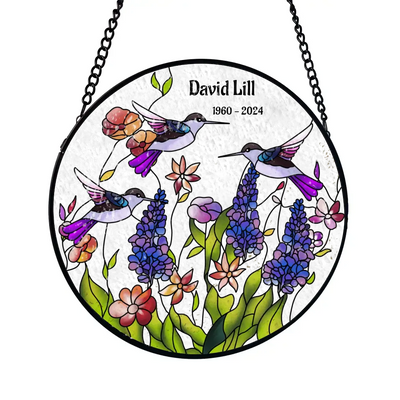 Hummingbirds and Wild Flowers  - Personalized Window Stained Glass, Hanging Suncatcher - WSG83TL