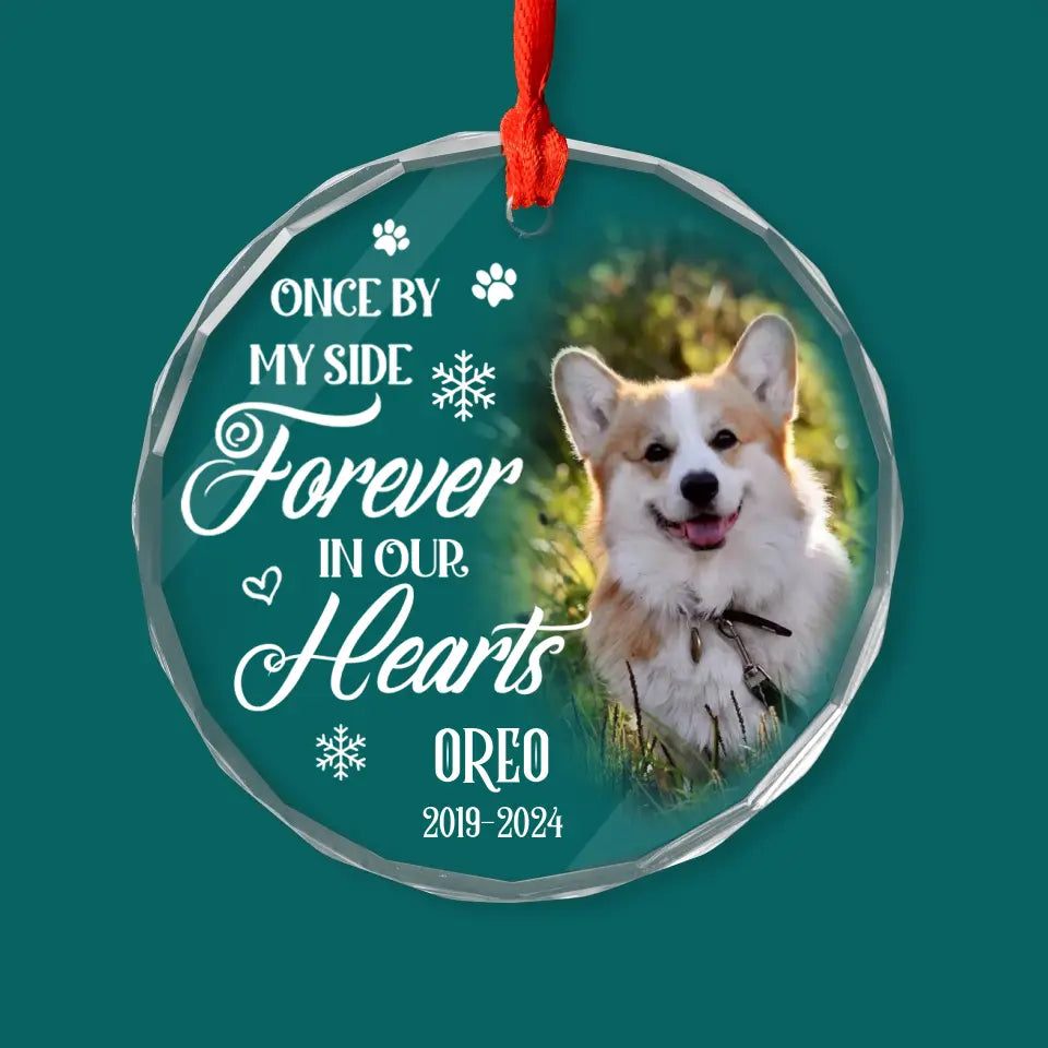 Once By My Side Forever In Our Hearts - Personalized Glass Ornament, Memorial Christmas Gift - GO174TL