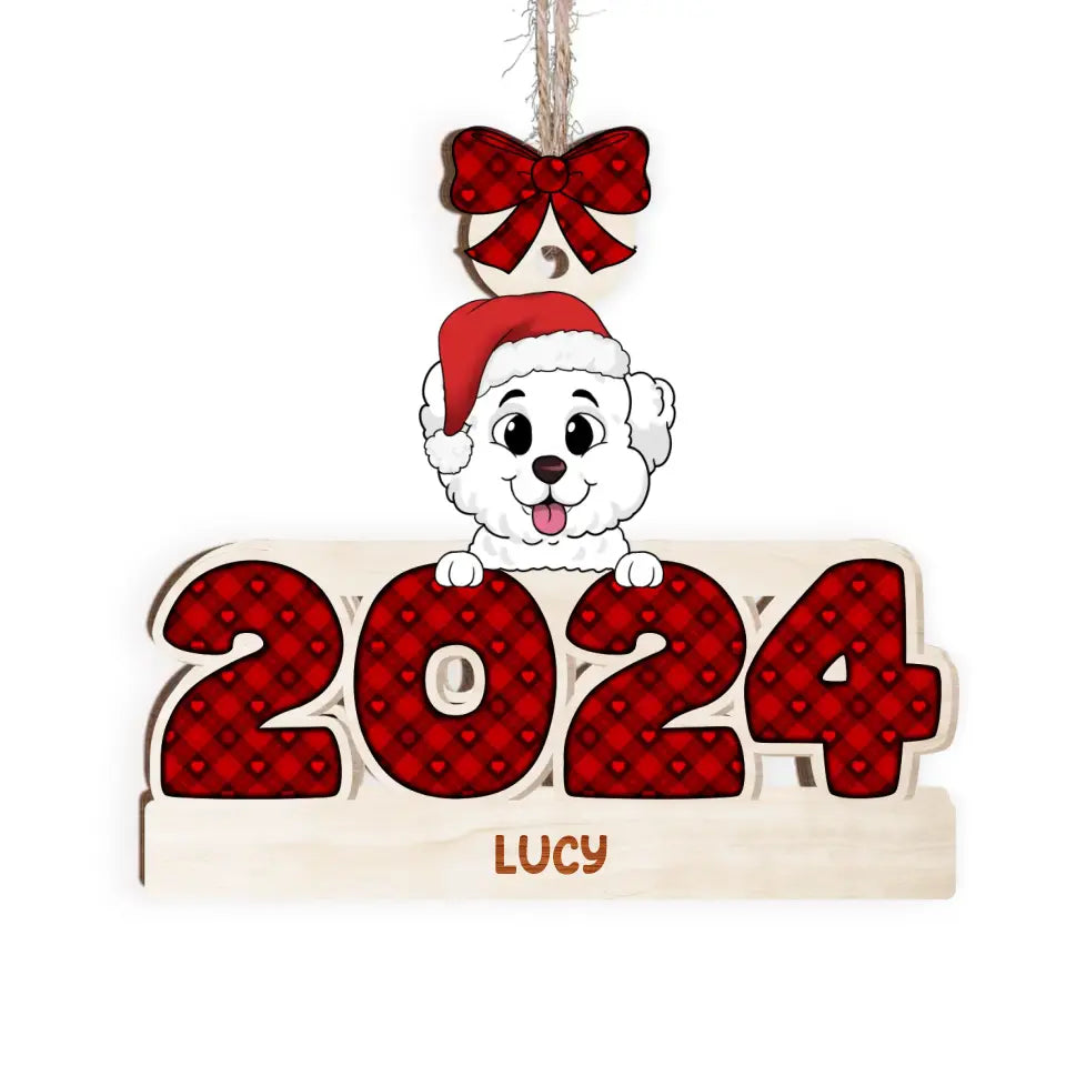 Christmas Dog Cat 2024 - Personalized Wooden Ornament, Christmas Gift For Dog Lovers/ Cat Lovers - ORN264