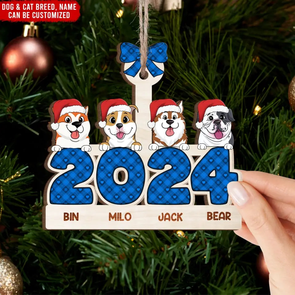 Christmas Dog Cat 2024 - Personalized Wooden Ornament, Christmas Gift For Dog Lovers/ Cat Lovers - ORN264