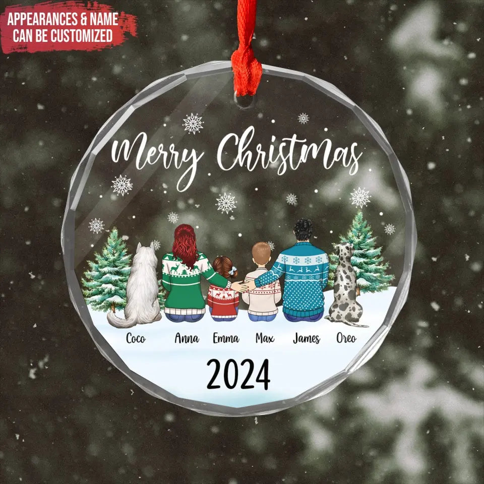 Family and Pet Christmas - Personalized Glass Ornament, Custom Family Christmas Ornament with Pets - GO165TL