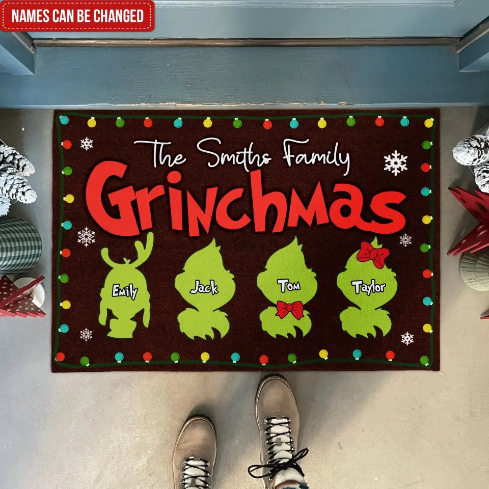 Merry Grinchmas - Personalized Doormat, Christmas Gifts For Family, Grinch Family Doormat - DM176TL