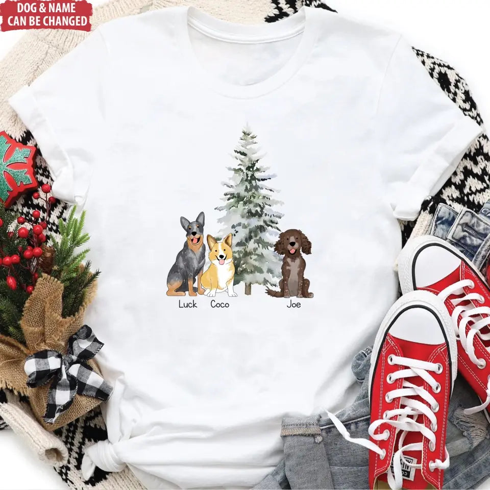 Custom Dog Christmas Tree With Dogs - Personalized T-Shirt, Christmas T-shirt, Christmas For Dog, tee, t-shirt, personalized tee, dog, dog lover, gift for dog lover, dog tee, dog tshirt, dog shirt, dog t-shirt for dog lover, christmas, christmas gift, merry christmas, christmas present