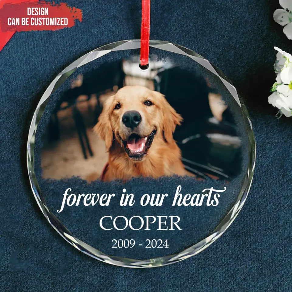 Forever in Our Hearts - Personalized Glass Ornament, Custom Losing a Pet Memorial, Photo Ornament - GO153TL