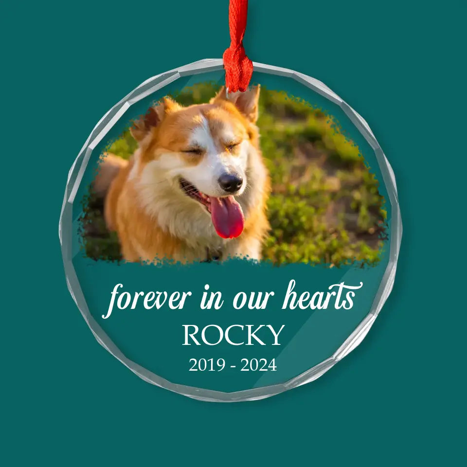 Forever in Our Hearts - Personalized Glass Ornament, Custom Losing a Pet Memorial, Photo Ornament - GO153TL