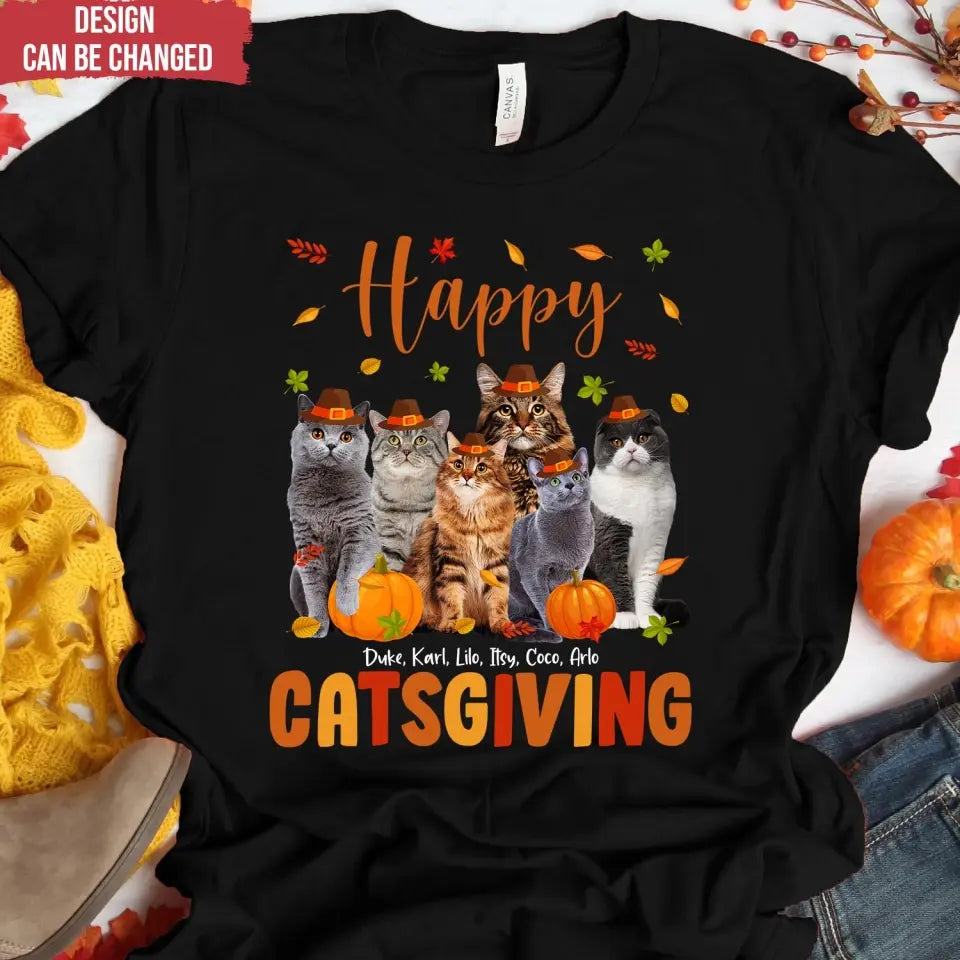 Happy Catsgiving - Personalized T-Shirt, Thanksgiving Gift For Cat Lover, cat, cat  lover, gift for cat lover, cat gift, cat tee, tee, personalized t-shirt, t-shirt, cat lover gift, cat t-shirt, 