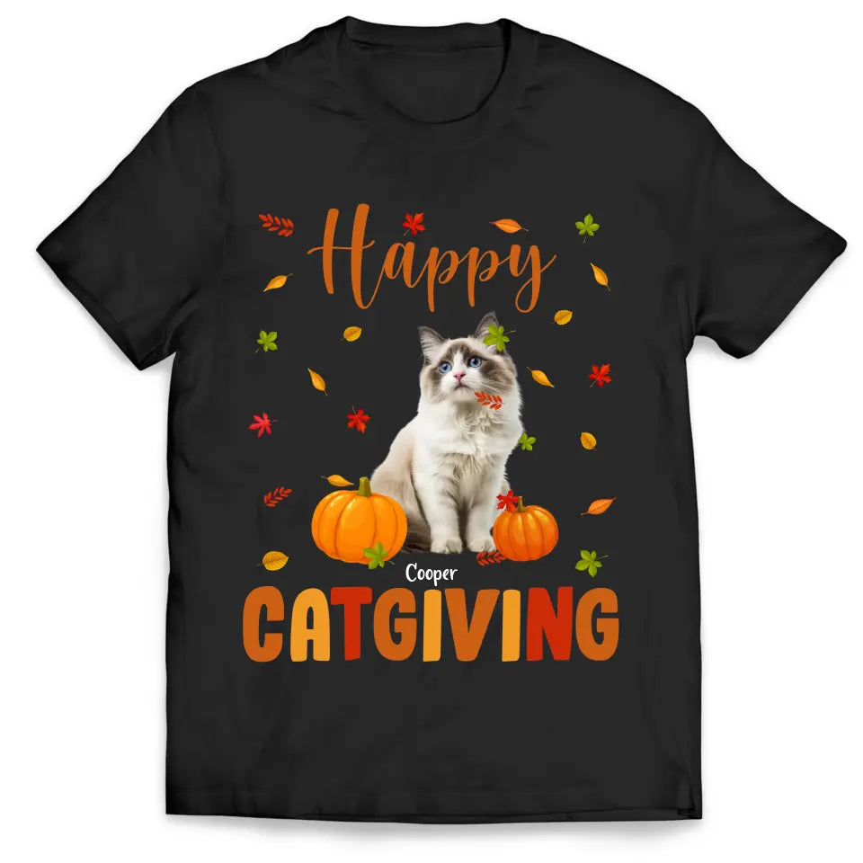 Happy Catsgiving - Personalized T-Shirt, Thanksgiving Gift For Cat Lover - TS187TL