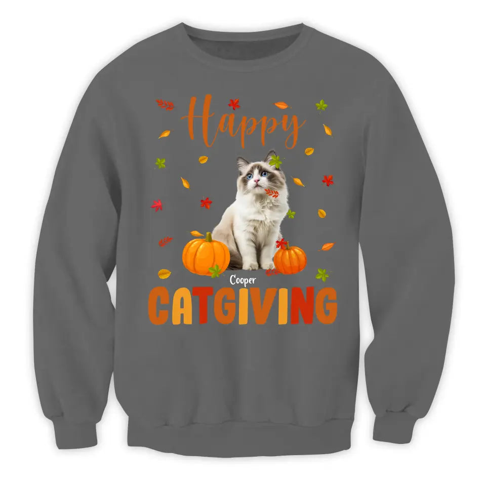 Happy Catsgiving - Personalized T-Shirt, Thanksgiving Gift For Cat Lover - TS187TL