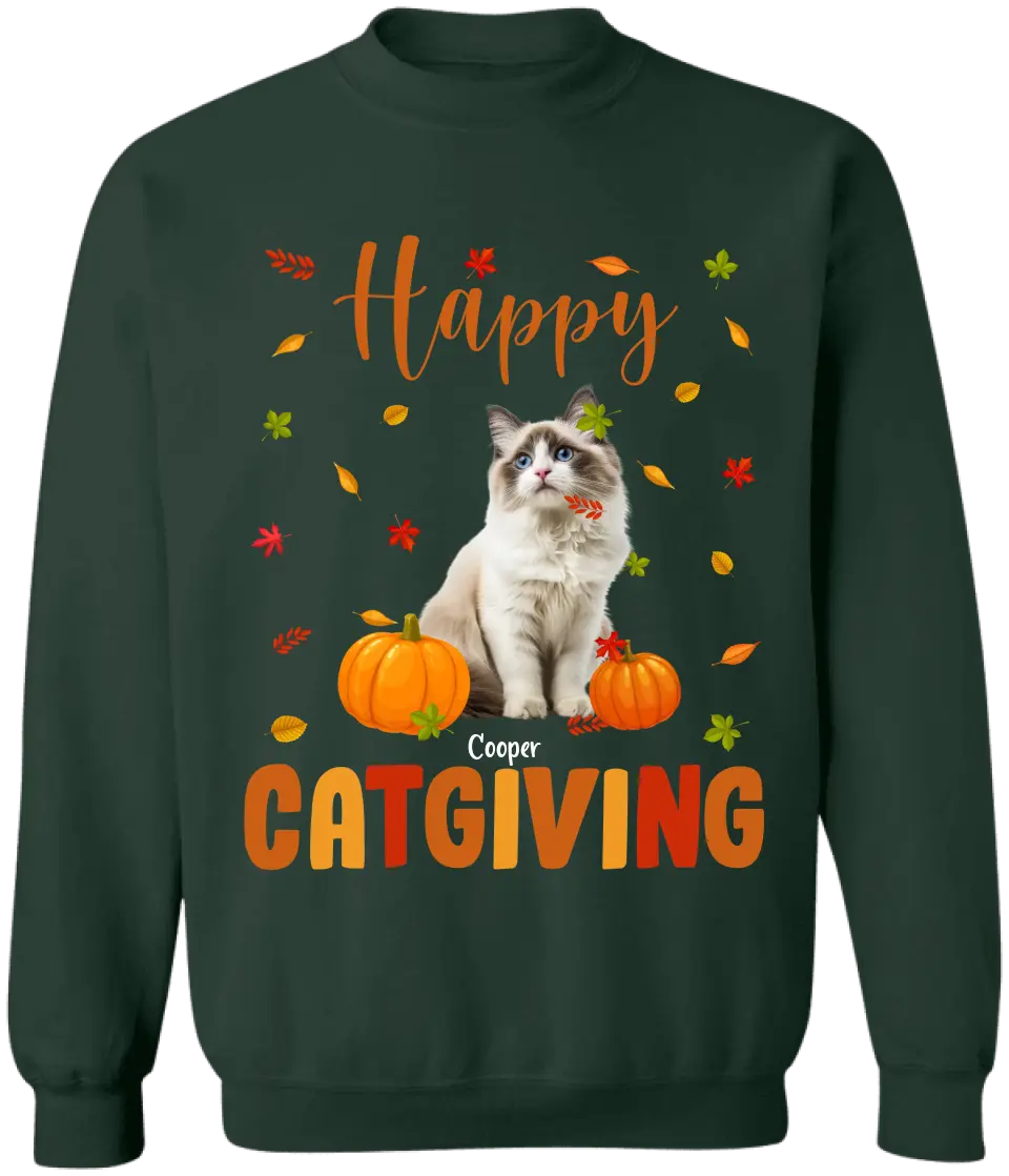 Happy Catsgiving - Personalized T-Shirt, Thanksgiving Gift For Cat Lover - TS187TL