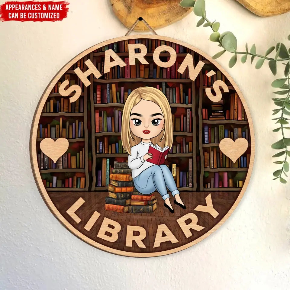 Custom Library - Personalized Wood Sign, Gift for Librarian, Reading Lover Gift, door sign,front door sign, welcome sign, door hanger, welcome door sign, Personalized door sign, wood sign,Personalized sign,family, gift for family, Personalized Gift for family