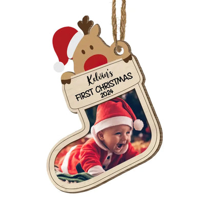 Reindeer Baby's First Christmas - Personalized Wooden Ornament, Custom Ornament, Christmas Present - ORN296