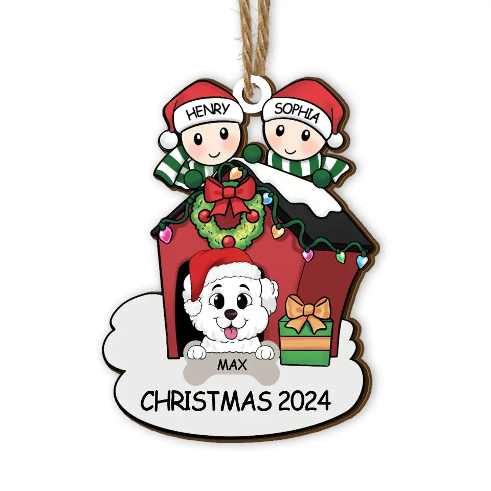 Couple With Dog - Personalized Wooden Ornament, Gift For Christmas - ORN136