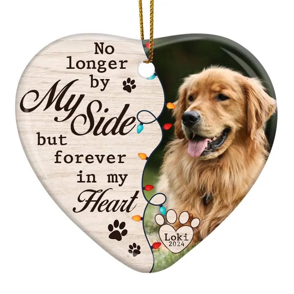 No Longer By Our Side But Forever In Our Hearts - Personalized Ceramic Ornament, Memorial Gift For Loss Of Pet - ORN231AN