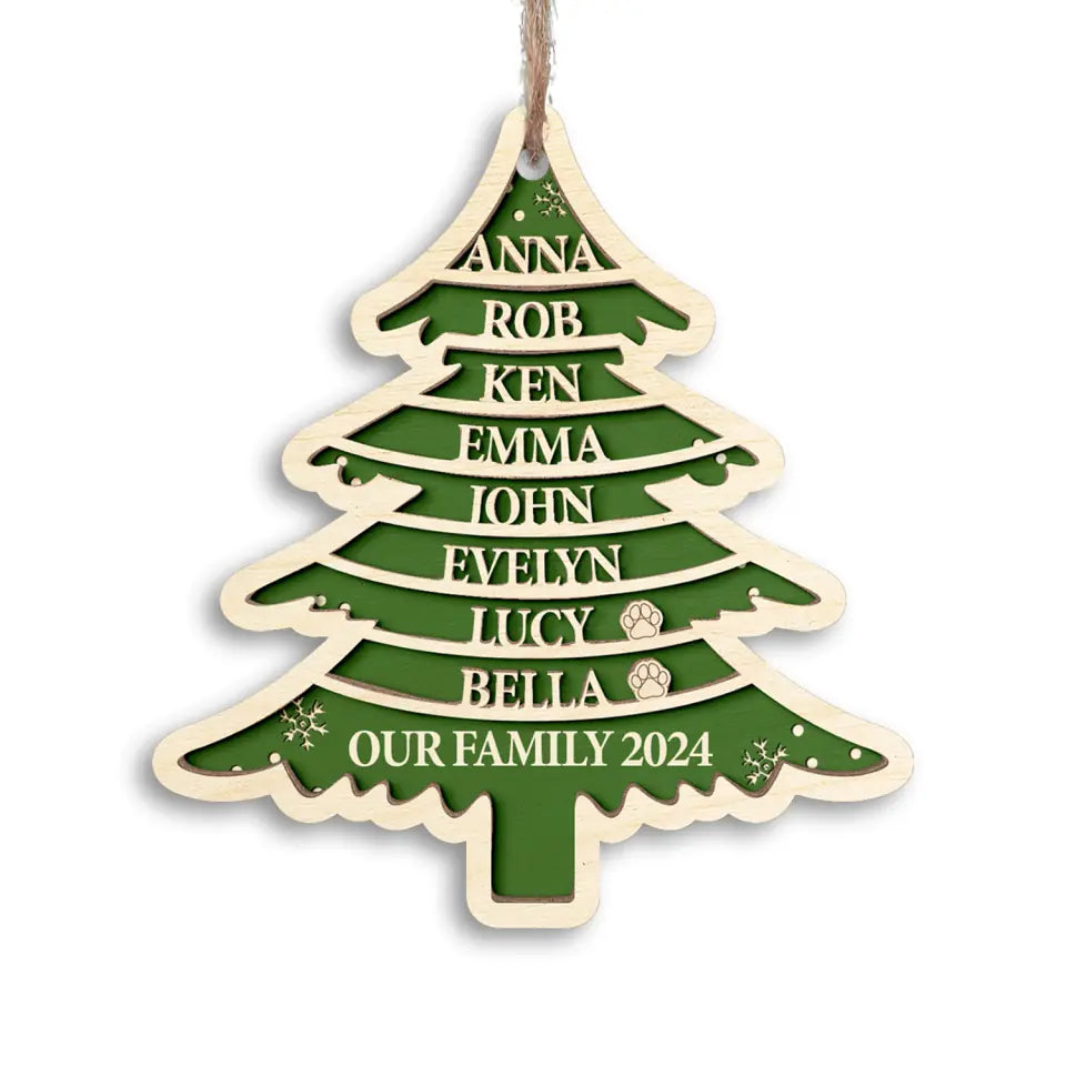 Christmas Tree Family Names - Personalized 2 Layer Wooden Ornament, Family Christmas, Family Ornament - ORN192TL