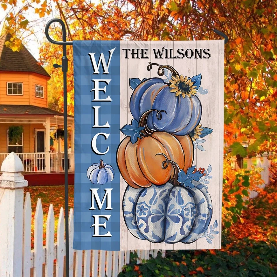 Welcome Flag Idea Gift For Fall - Personalized Garden Flag, Gift For Fall/ Autumn, Family Decor - GF249AN