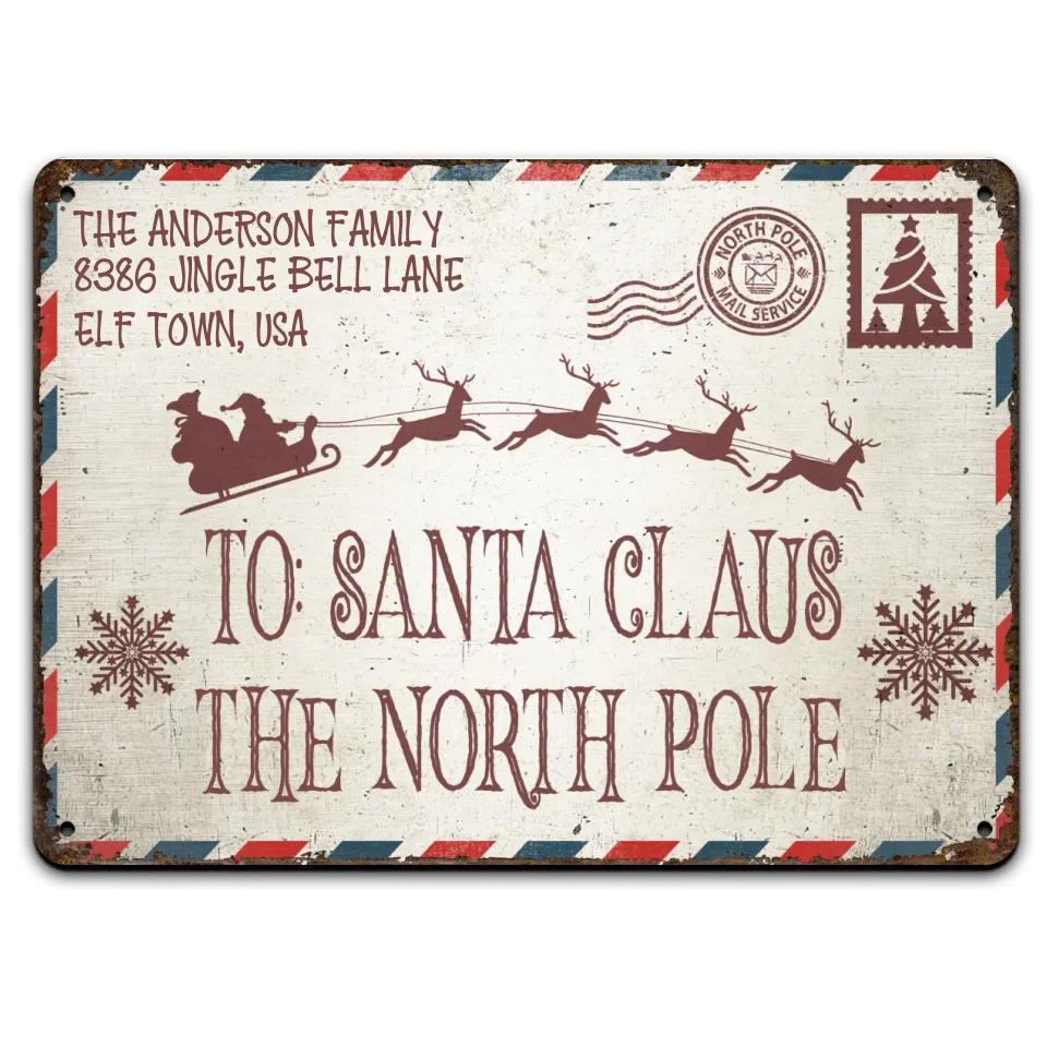 Santa North Pole - Personalized Metal Sign, Christmas Sign, Christmas Gift For Family - MTS218TL