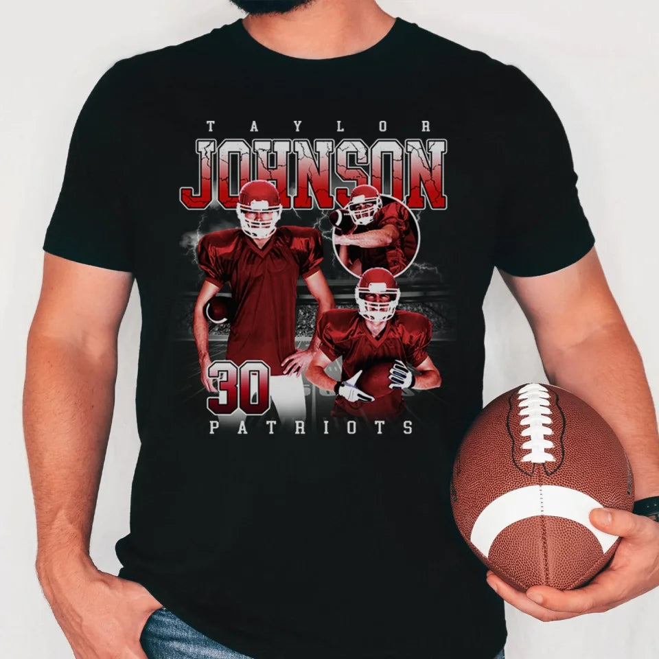 Custom Football Player Bootleg - Personalized T-Shirt, Football Fan Gift