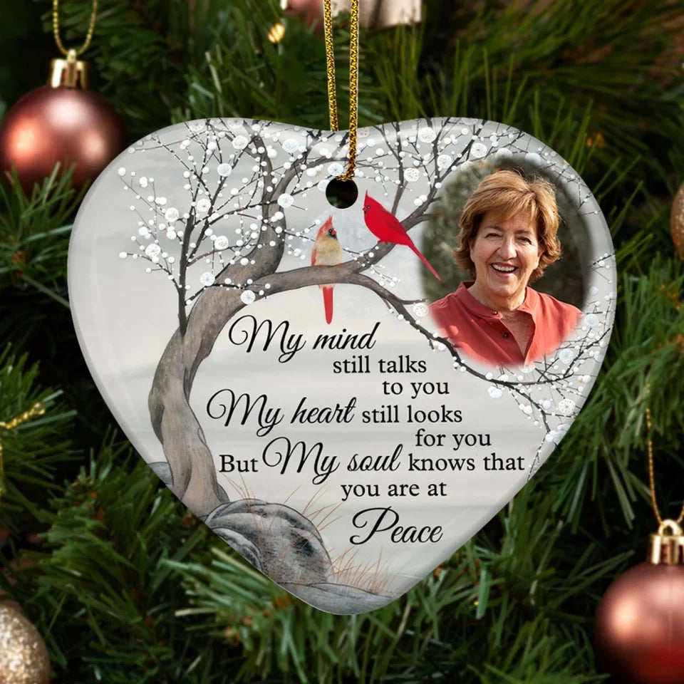 My Soul Knows That You Are At Peace - Personalized Ceramic Ornament, Memorial Keepsake, memorial ornament, cardinal memorial ornament, memorial christmas ornament, angel memorial ornament, personalized memorial christmas ornament, personalized memorial ornament, memorial photo ornament