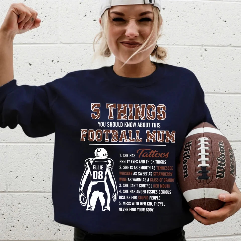 5 Things You Should Know About Football Mom - Personalized T-Shirt, Gift For Football Mom, Funny Shirt, Football Gift Idea - TS279AN