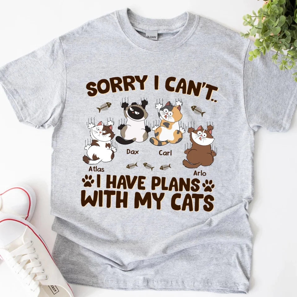 Sorry I Can't...I Have Plans With My Cat - Personalized T-Shirt, Gift For Cat Lover - TS241TL