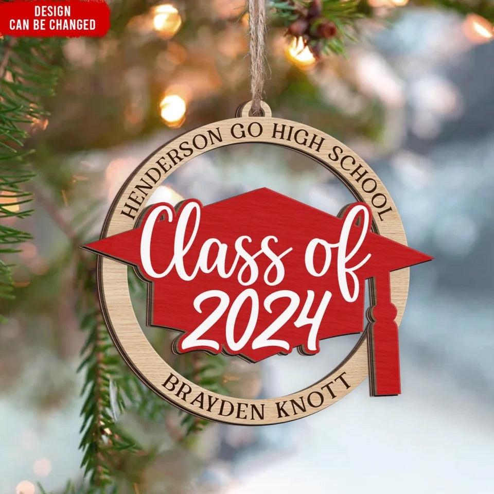 Graduation Name Ornament Class of 2024 - Personalized Wooden Ornament 2 Layer, Custom Xmas Gift for Senior