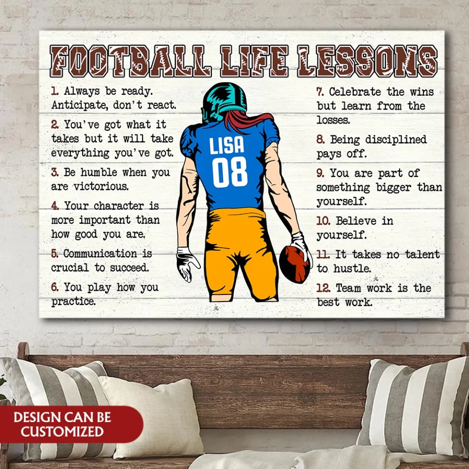 Football Life Lessons - Personalized Canvas, Football Player Gift - CA133YV