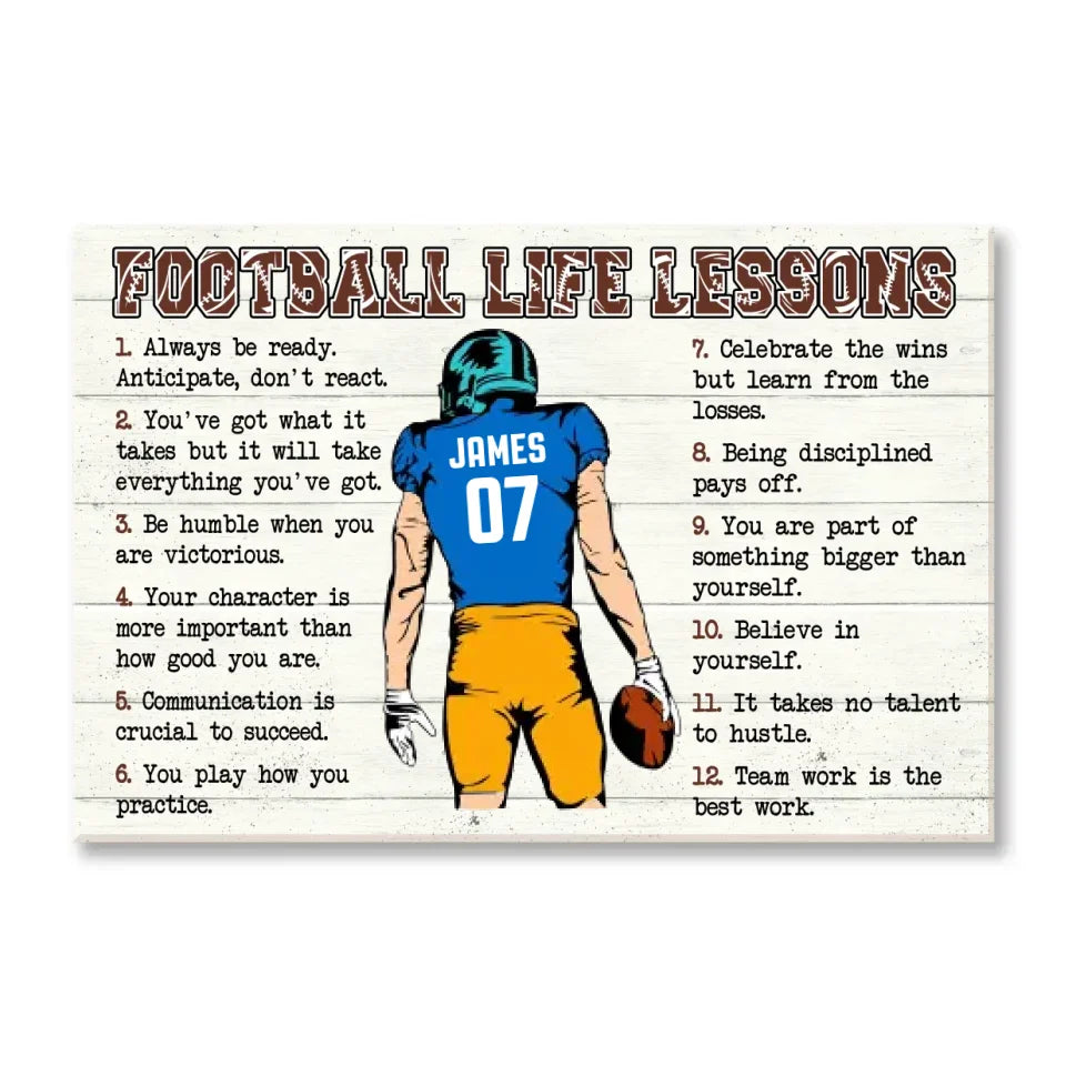 Football Life Lessons - Personalized Canvas, Football Player Gift - CA133YV