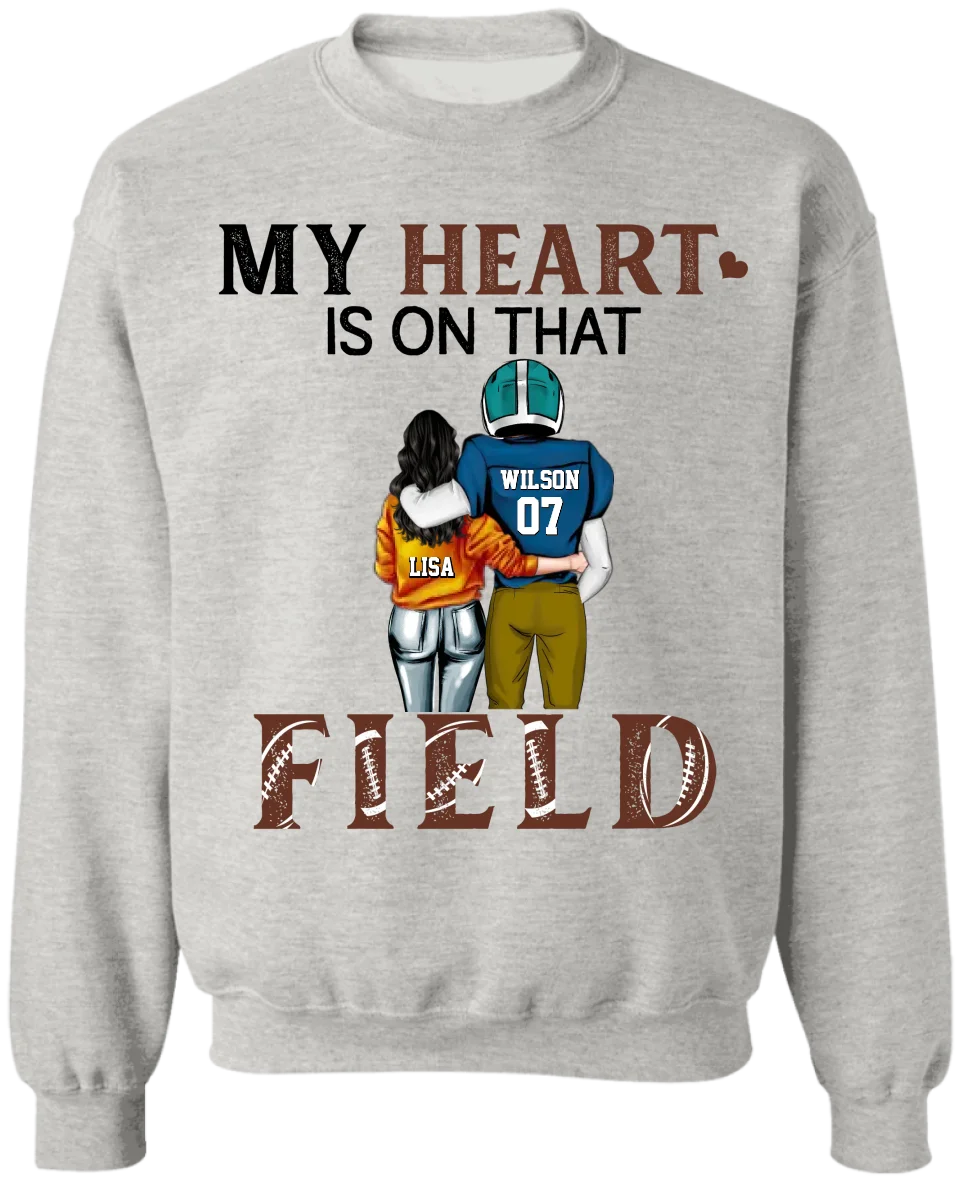 My Heart Is On That Field - Personalized T-Shirt, Gift For Football Couple, Football Fan - TS294AN