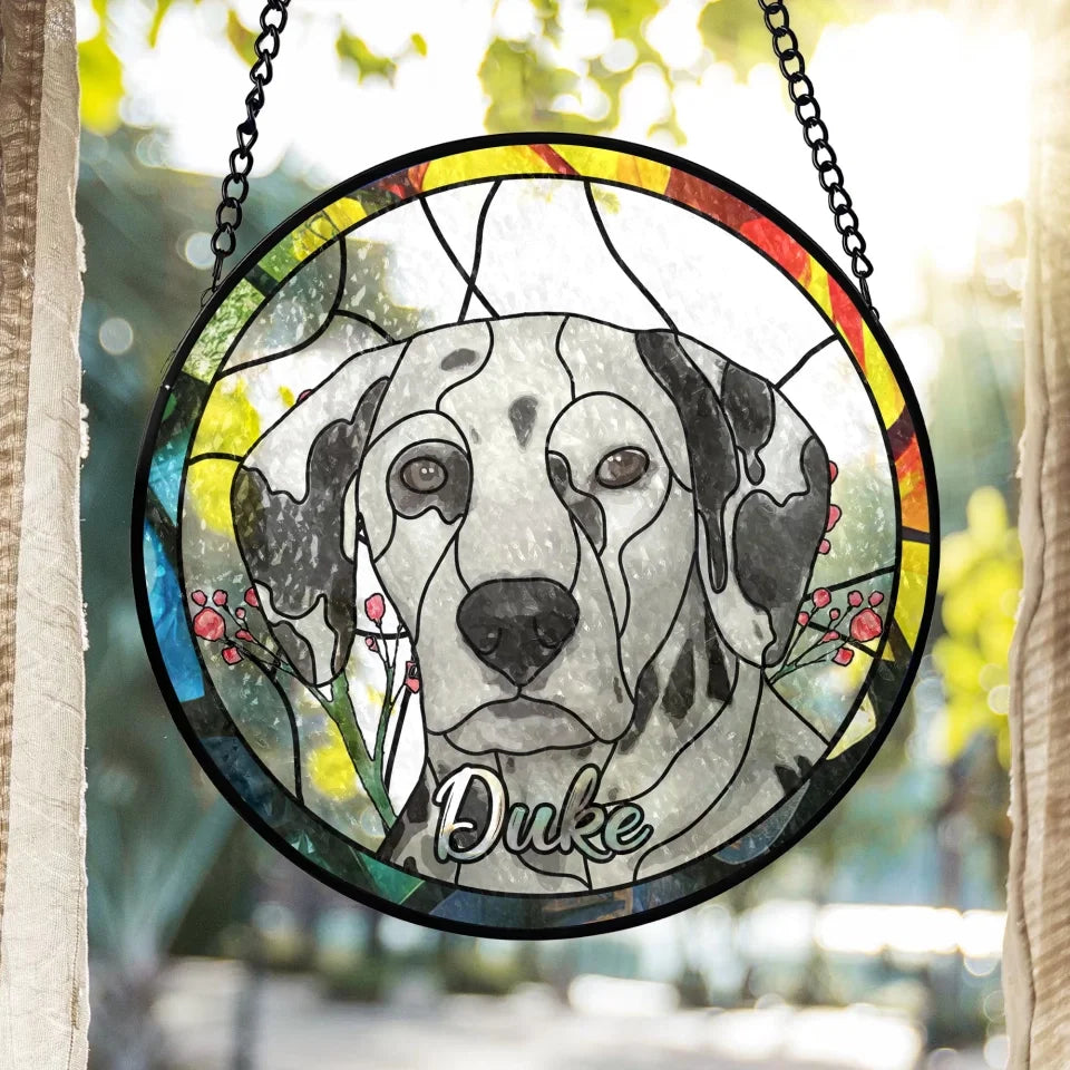 Pet Portrait Lightcatcher Pet Loss SunCatcher - Personalized Window Stained Glass