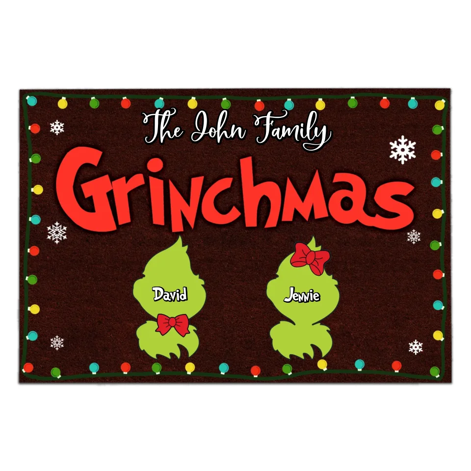 Merry Grinchmas - Personalized Doormat, Christmas Gifts For Family, Grinch Family Doormat - DM176TL